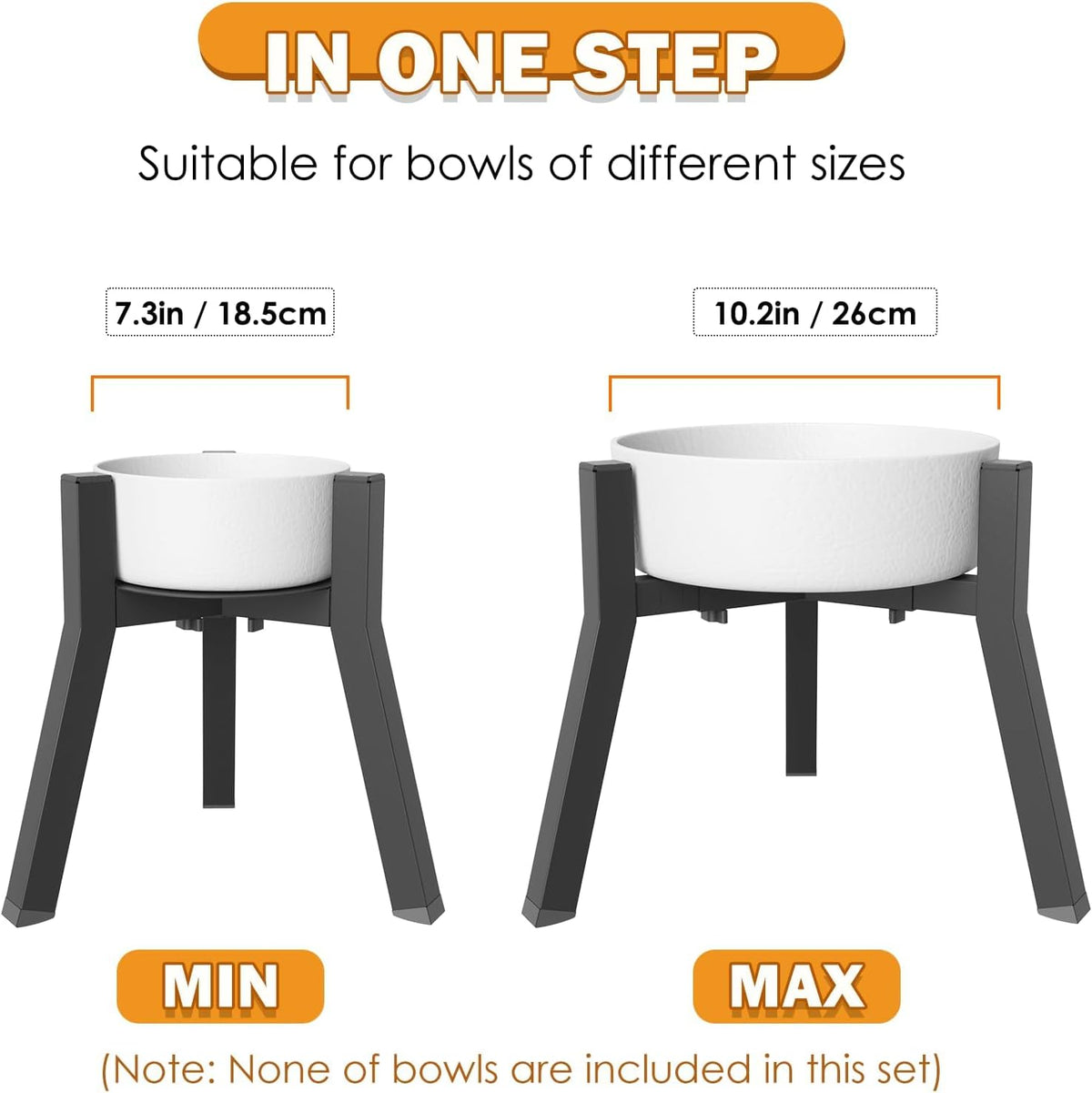 Dog Bowl Stand for Medium Large Dogs, Adjustable Width Elevated Dog Bowls 7-10.6", Raised Dog Food Water Bowls, 11 inch Tall Single Holder, Black,Bowl Not Included