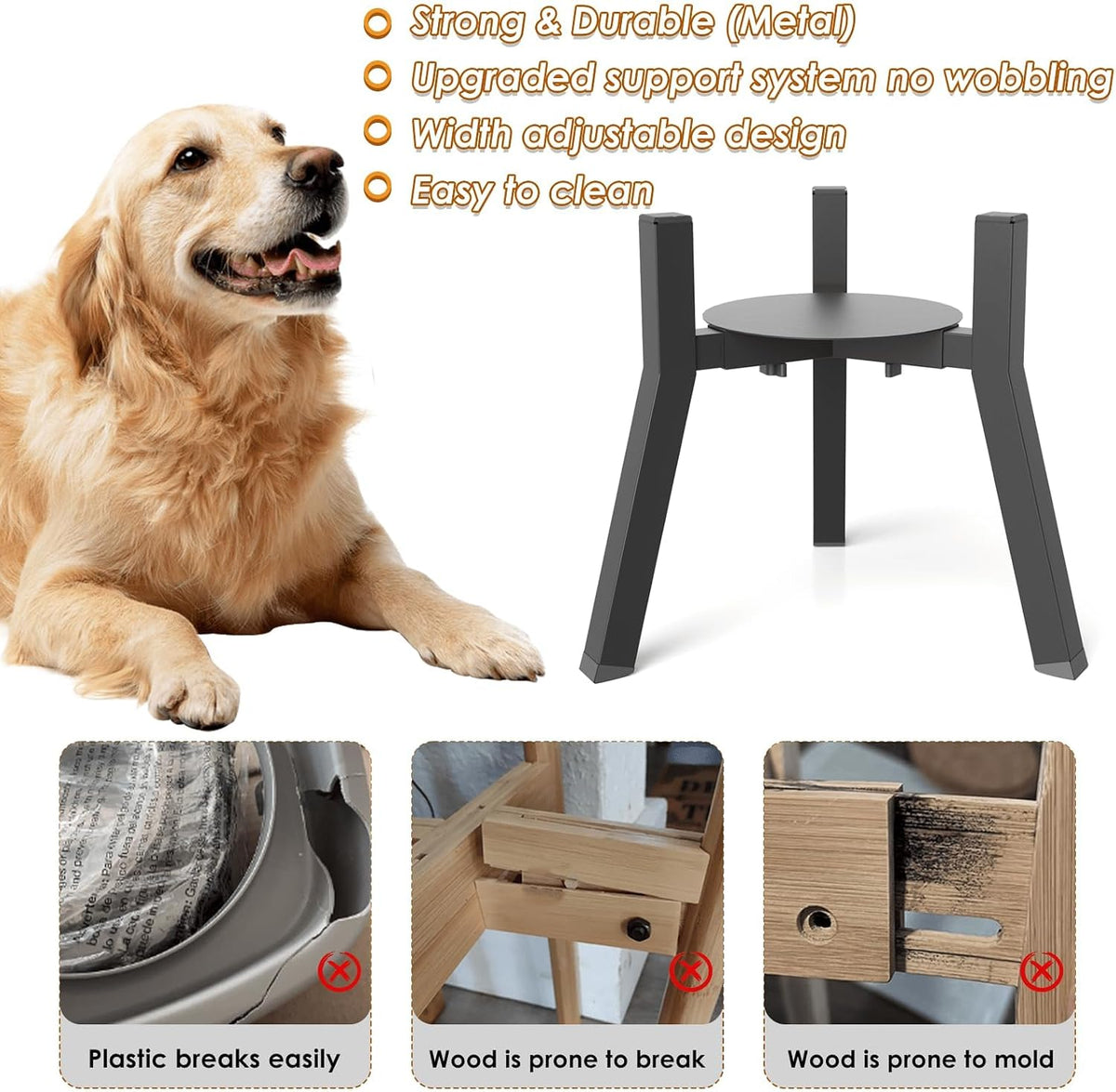 Dog Bowl Stand for Medium Large Dogs, Adjustable Width Elevated Dog Bowls 7-10.6", Raised Dog Food Water Bowls, 11 inch Tall Single Holder, Black,Bowl Not Included