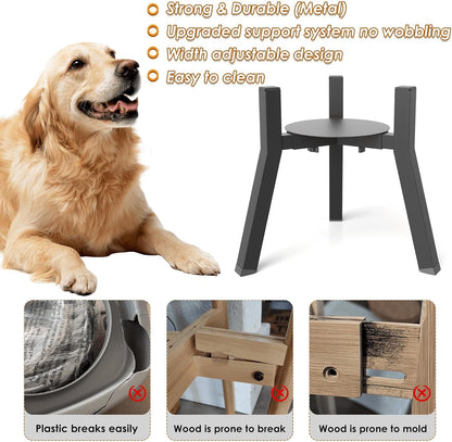 Dog Bowl Stand for Medium Large Dogs, Adjustable Width Elevated Dog Bowls 7-10.6", Raised Dog Food Water Bowls, 11 inch Tall Single Holder, Black,Bowl Not Included