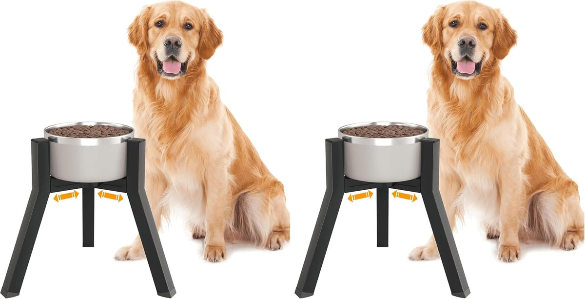 Dog Bowl Stand for Medium Large Dogs, Adjustable Width Elevated Dog Bowls 7-10.6", Raised Dog Food Water Bowls, 11 inch Tall Single Holder, Black,Bowl Not Included