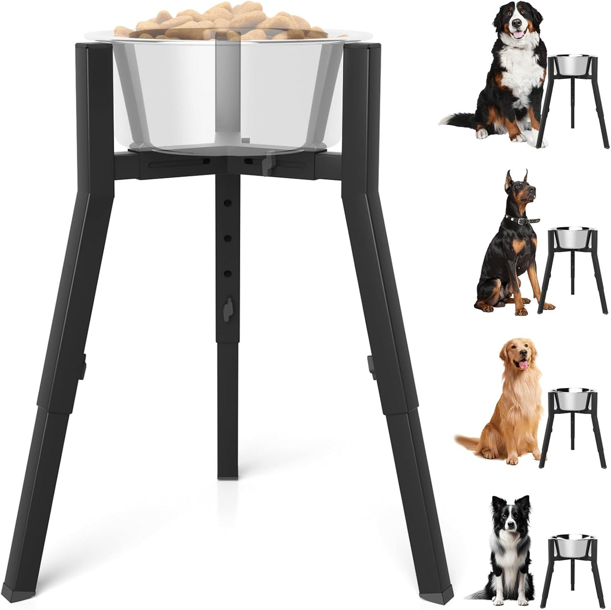 Dog Bowl Stand for Medium Large Dogs, Adjustable Width Elevated Dog Bowls 7-10.6", Raised Dog Food Water Bowls, 11 inch Tall Single Holder, Black,Bowl Not Included
