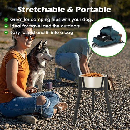 Dog Bowl Stand for Medium Large Dogs, Adjustable Width Elevated Dog Bowls 7-10.6", Raised Dog Food Water Bowls, 11 inch Tall Single Holder, Black,Bowl Not Included