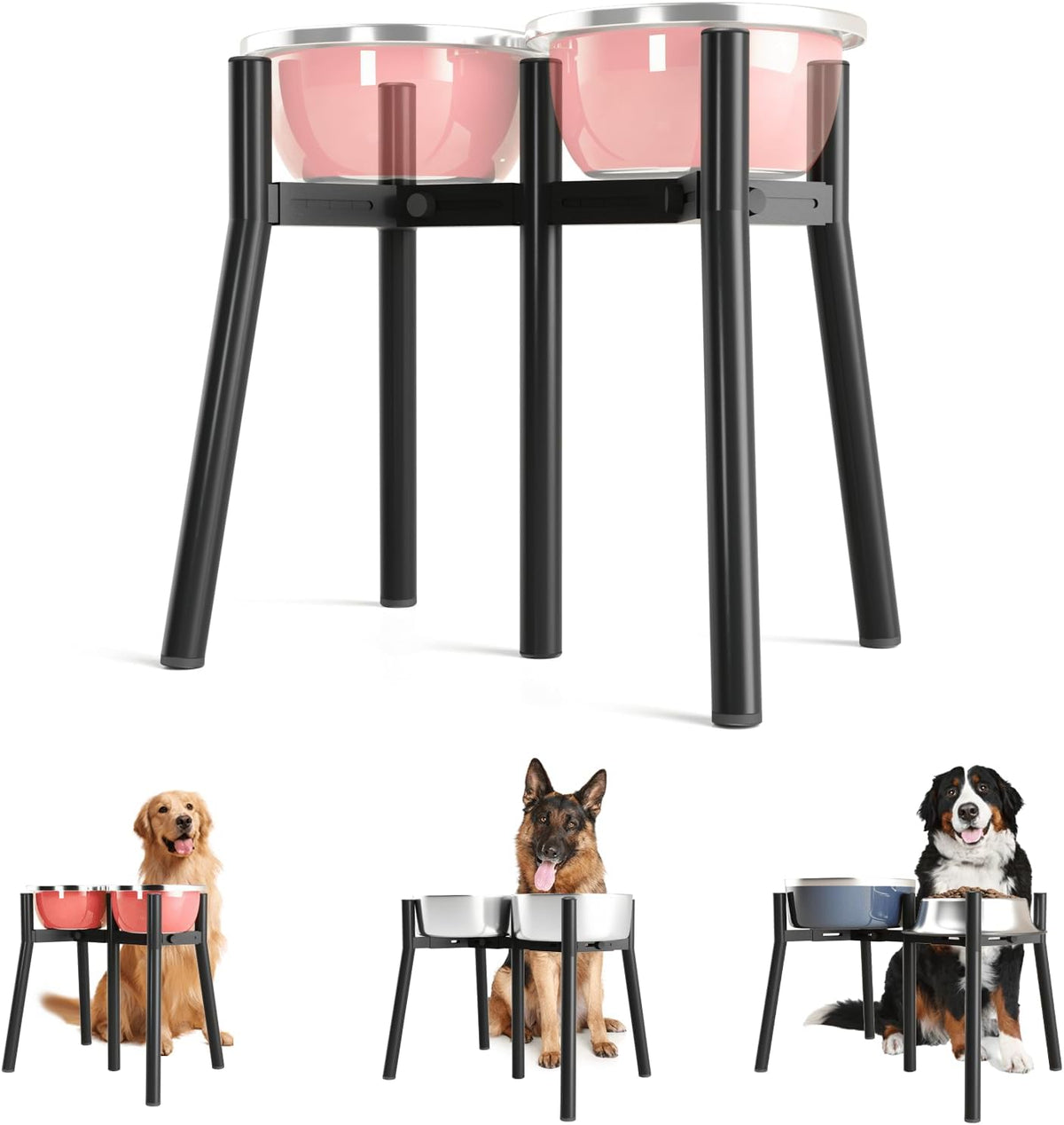 Dog Bowl Stand for Medium Large Dogs, Adjustable Width Elevated Dog Bowls 7-10.6", Raised Dog Food Water Bowls, 11 inch Tall Single Holder, Black,Bowl Not Included