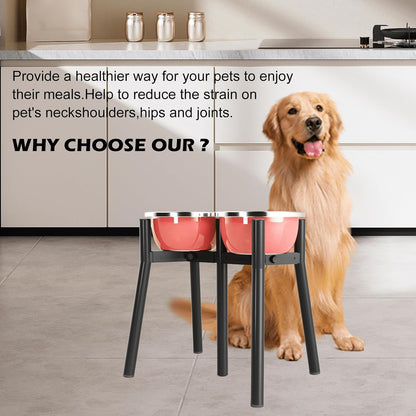 Dog Bowl Stand for Medium Large Dogs, Adjustable Width Elevated Dog Bowls 7-10.6", Raised Dog Food Water Bowls, 11 inch Tall Single Holder, Black,Bowl Not Included