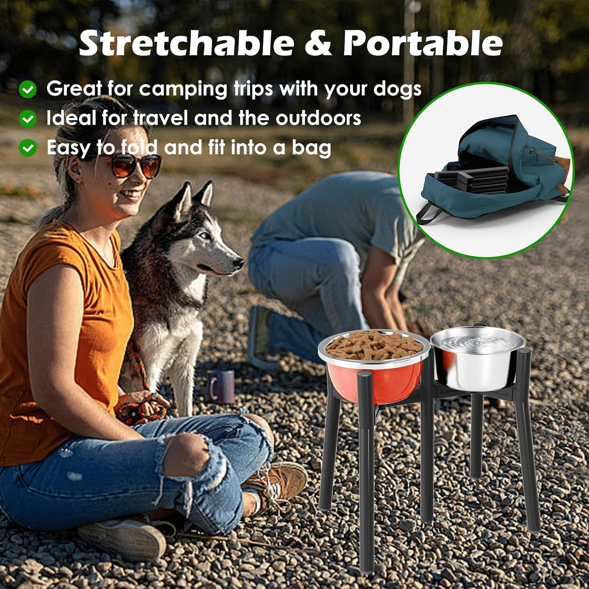 Dog Bowl Stand for Medium Large Dogs, Adjustable Width Elevated Dog Bowls 7-10.6", Raised Dog Food Water Bowls, 11 inch Tall Single Holder, Black,Bowl Not Included