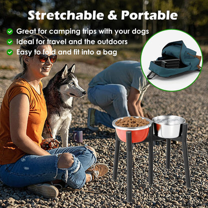 Dog Bowl Stand for Medium Large Dogs, Adjustable Width Elevated Dog Bowls 7-10.6", Raised Dog Food Water Bowls, 11 inch Tall Single Holder, Black,Bowl Not Included