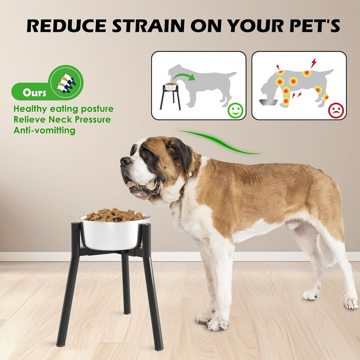 Dog Bowl Stand for Medium Large Dogs, Adjustable Width Elevated Dog Bowls 7-10.6", Raised Dog Food Water Bowls, 11 inch Tall Single Holder, Black,Bowl Not Included