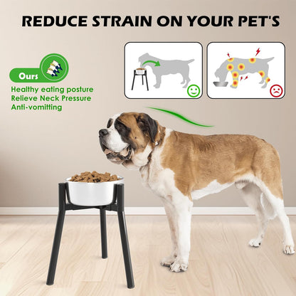 Dog Bowl Stand for Medium Large Dogs, Adjustable Width Elevated Dog Bowls 7-10.6", Raised Dog Food Water Bowls, 11 inch Tall Single Holder, Black,Bowl Not Included