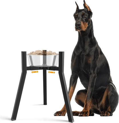 Dog Bowl Stand for Medium Large Dogs, Adjustable Width Elevated Dog Bowls 7-10.6", Raised Dog Food Water Bowls, 11 inch Tall Single Holder, Black,Bowl Not Included