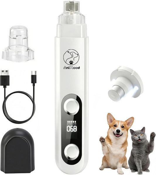 2026 Upgraded 5-Speed Dog Nail Grinder, Ultra Quiet Painless Pet Nail Trimmer with LED Light & Dust Cap, Low Vibration Electric Grooming Tool USB Rechargeable for Small Medium Large Dogs & Cats White