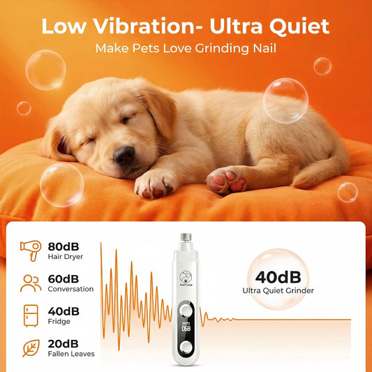 2026 Upgraded 5-Speed Dog Nail Grinder, Ultra Quiet Painless Pet Nail Trimmer with LED Light & Dust Cap, Low Vibration Electric Grooming Tool USB Rechargeable for Small Medium Large Dogs & Cats White