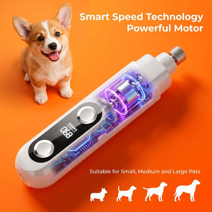 2026 Upgraded 5-Speed Dog Nail Grinder, Ultra Quiet Painless Pet Nail Trimmer with LED Light & Dust Cap, Low Vibration Electric Grooming Tool USB Rechargeable for Small Medium Large Dogs & Cats White