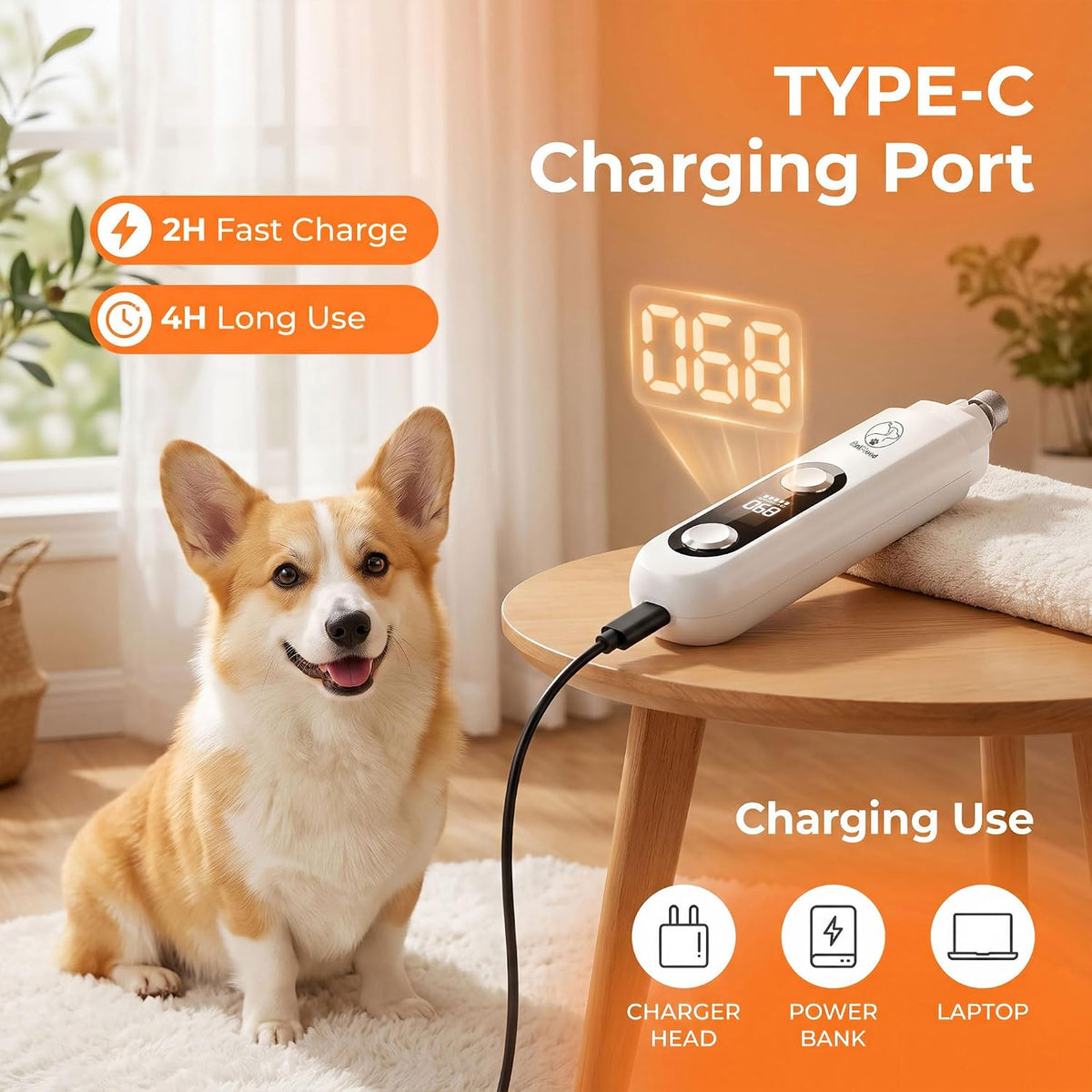 2026 Upgraded 5-Speed Dog Nail Grinder, Ultra Quiet Painless Pet Nail Trimmer with LED Light & Dust Cap, Low Vibration Electric Grooming Tool USB Rechargeable for Small Medium Large Dogs & Cats White