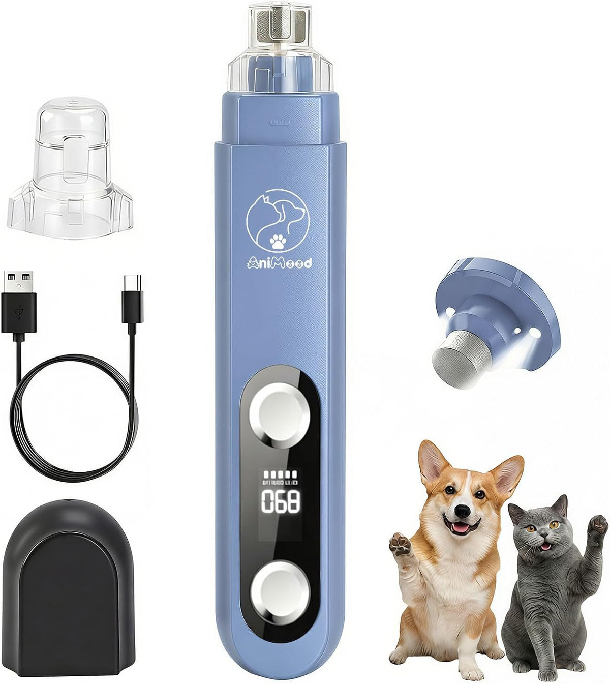 2026 Upgraded 5-Speed Dog Nail Grinder, Ultra Quiet Painless Pet Nail Trimmer with LED Light & Dust Cap, Low Vibration Electric Grooming Tool USB Rechargeable for Small Medium Large Dogs & Cats White