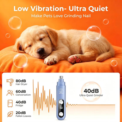 2026 Upgraded 5-Speed Dog Nail Grinder, Ultra Quiet Painless Pet Nail Trimmer with LED Light & Dust Cap, Low Vibration Electric Grooming Tool USB Rechargeable for Small Medium Large Dogs & Cats White