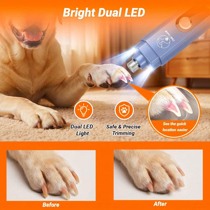 2026 Upgraded 5-Speed Dog Nail Grinder, Ultra Quiet Painless Pet Nail Trimmer with LED Light & Dust Cap, Low Vibration Electric Grooming Tool USB Rechargeable for Small Medium Large Dogs & Cats White