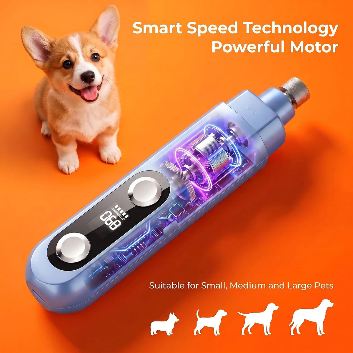 2026 Upgraded 5-Speed Dog Nail Grinder, Ultra Quiet Painless Pet Nail Trimmer with LED Light & Dust Cap, Low Vibration Electric Grooming Tool USB Rechargeable for Small Medium Large Dogs & Cats White