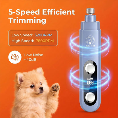 2026 Upgraded 5-Speed Dog Nail Grinder, Ultra Quiet Painless Pet Nail Trimmer with LED Light & Dust Cap, Low Vibration Electric Grooming Tool USB Rechargeable for Small Medium Large Dogs & Cats White