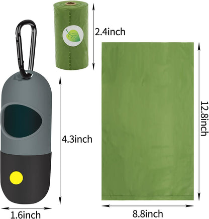 2 Pack Dog Poop Bag Dispenser with Built-in LED Flashlight, Pet Waste Bag Holder for Leash with Carabiner Clip for Lead Leash, 2 Rolls Leak-proof Doggy Waste Bags for Dog Walking, Blue