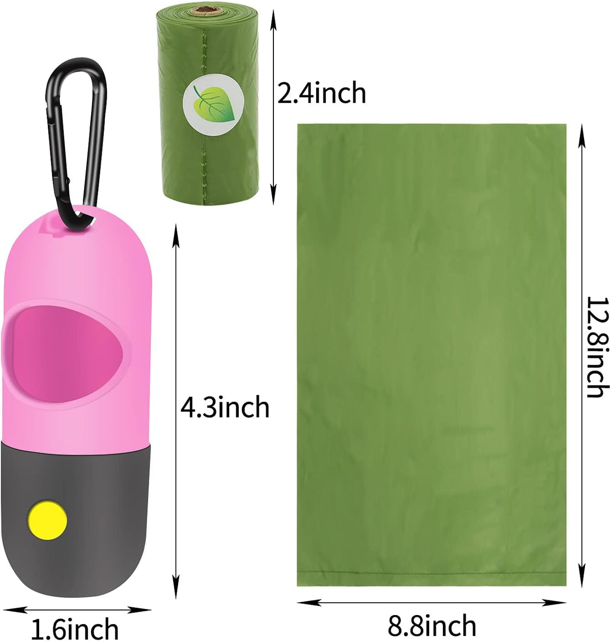 2 Pack Dog Poop Bag Dispenser with Built-in LED Flashlight, Pet Waste Bag Holder for Leash with Carabiner Clip for Lead Leash, 2 Rolls Leak-proof Doggy Waste Bags for Dog Walking, Blue