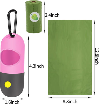 2 Pack Dog Poop Bag Dispenser with Built-in LED Flashlight, Pet Waste Bag Holder for Leash with Carabiner Clip for Lead Leash, 2 Rolls Leak-proof Doggy Waste Bags for Dog Walking, Blue