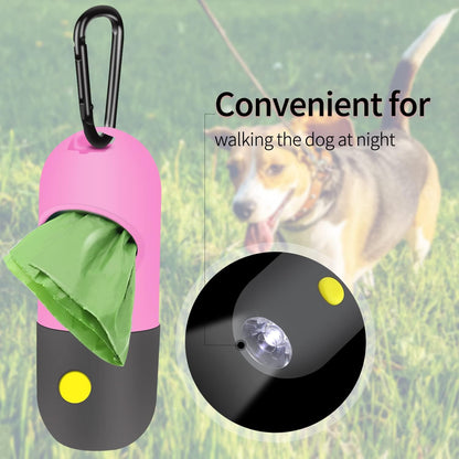 2 Pack Dog Poop Bag Dispenser with Built-in LED Flashlight, Pet Waste Bag Holder for Leash with Carabiner Clip for Lead Leash, 2 Rolls Leak-proof Doggy Waste Bags for Dog Walking, Blue