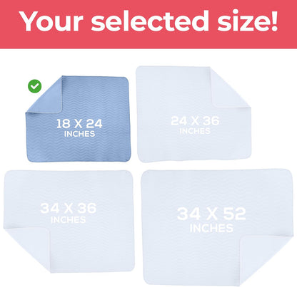 4 Pack Waterproof Reusable Heavy Absorbency Incontinence Bed Pads 34"x52" | Washable Underpads, Chuck Pads for Adults, Kids, Elderly and Pets, Bedwetting Pads for Sofa and Couch, Blue