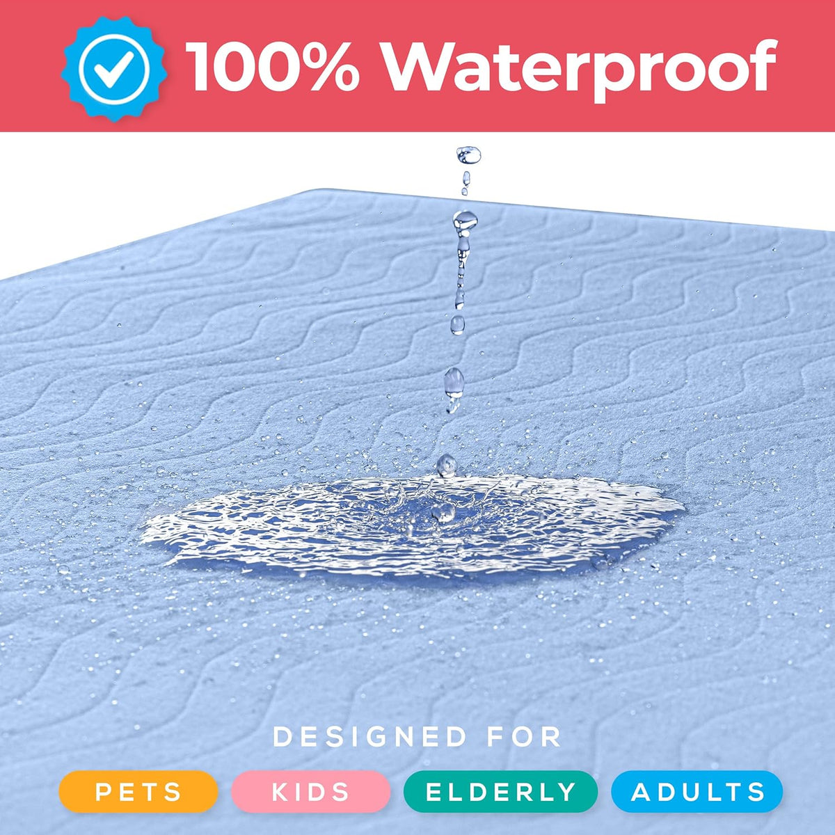 4 Pack Waterproof Reusable Heavy Absorbency Incontinence Bed Pads 34"x52" | Washable Underpads, Chuck Pads for Adults, Kids, Elderly and Pets, Bedwetting Pads for Sofa and Couch, Blue