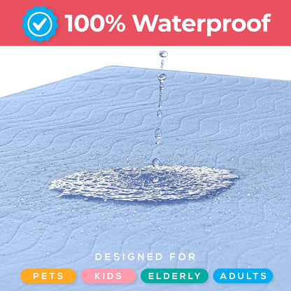 4 Pack Waterproof Reusable Heavy Absorbency Incontinence Bed Pads 34"x52" | Washable Underpads, Chuck Pads for Adults, Kids, Elderly and Pets, Bedwetting Pads for Sofa and Couch, Blue