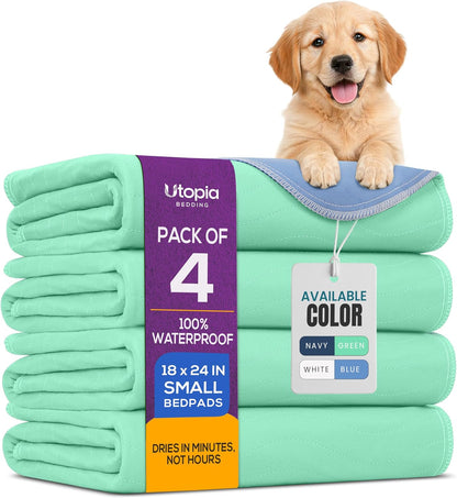 4 Pack Waterproof Reusable Heavy Absorbency Incontinence Bed Pads 34"x52" | Washable Underpads, Chuck Pads for Adults, Kids, Elderly and Pets, Bedwetting Pads for Sofa and Couch, Blue