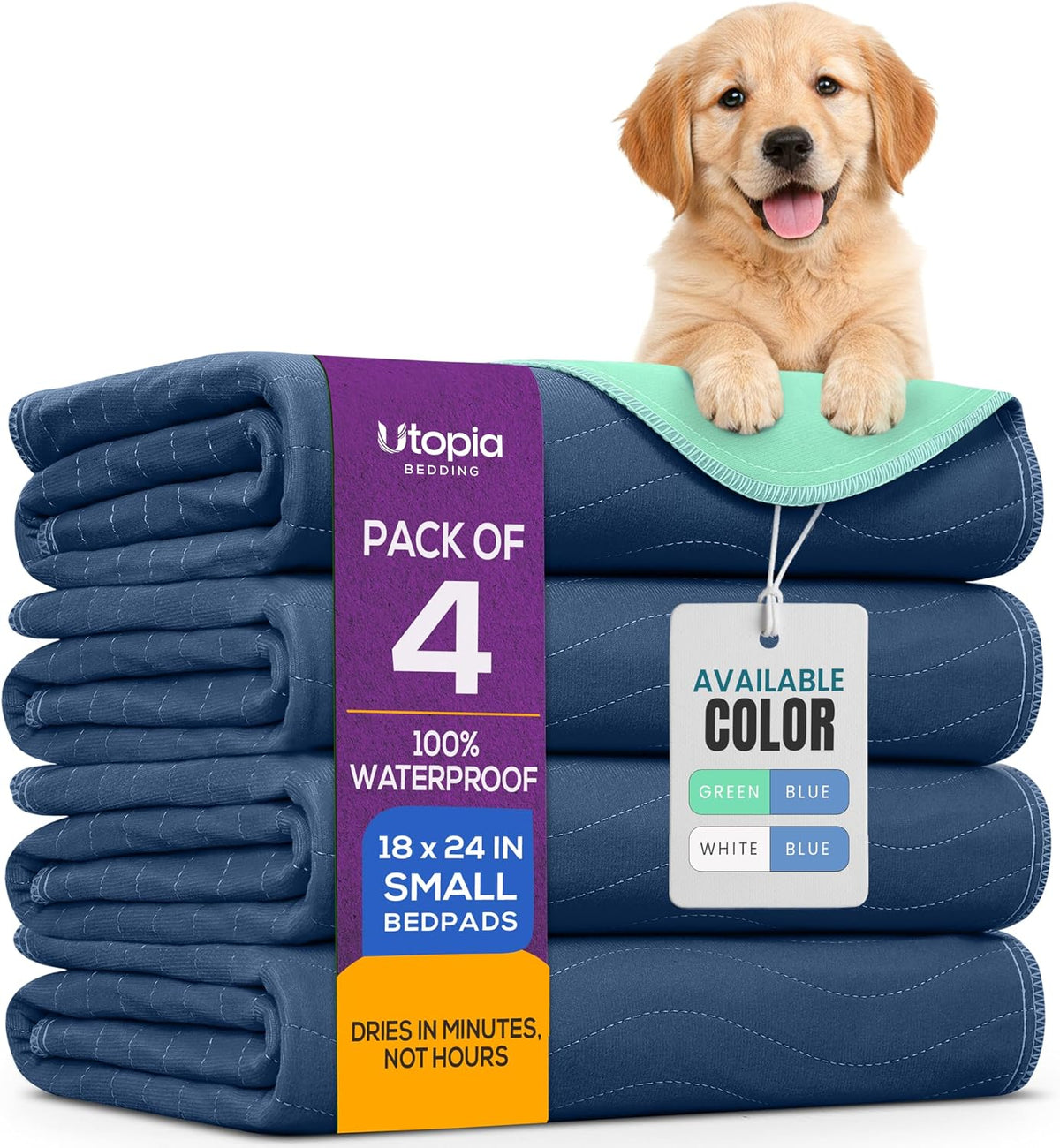 4 Pack Waterproof Reusable Heavy Absorbency Incontinence Bed Pads 34"x52" | Washable Underpads, Chuck Pads for Adults, Kids, Elderly and Pets, Bedwetting Pads for Sofa and Couch, Blue