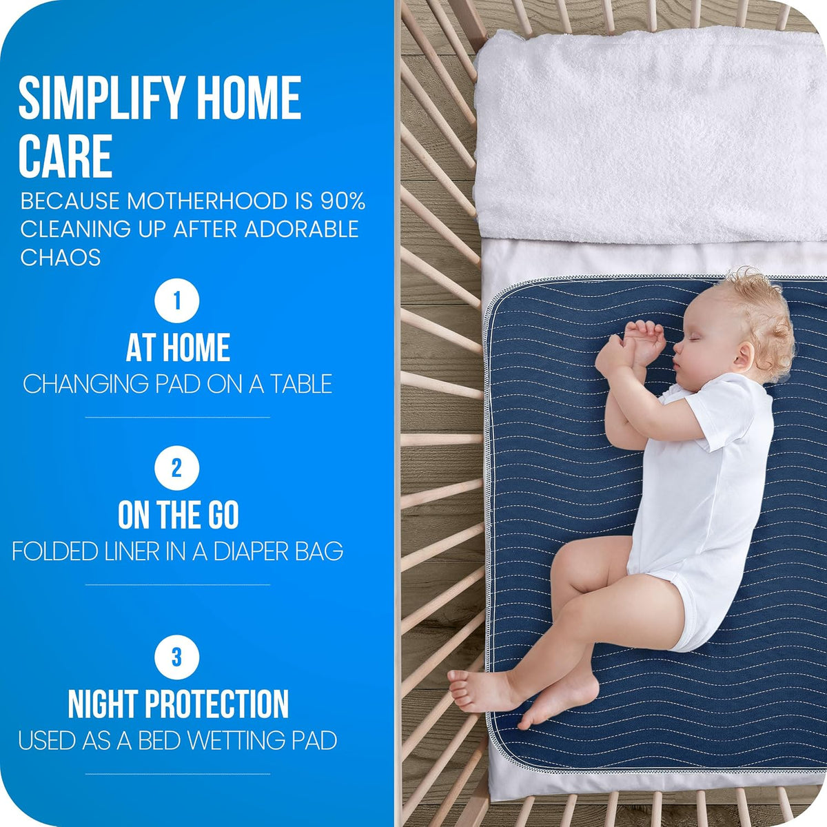 4 Pack Waterproof Reusable Heavy Absorbency Incontinence Bed Pads 34"x52" | Washable Underpads, Chuck Pads for Adults, Kids, Elderly and Pets, Bedwetting Pads for Sofa and Couch, Blue