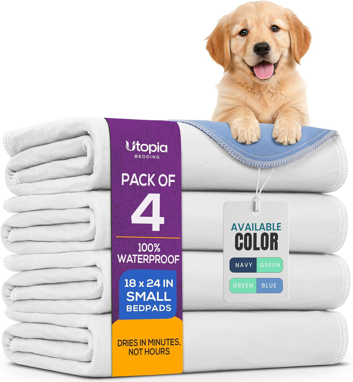 4 Pack Waterproof Reusable Heavy Absorbency Incontinence Bed Pads 34"x52" | Washable Underpads, Chuck Pads for Adults, Kids, Elderly and Pets, Bedwetting Pads for Sofa and Couch, Blue