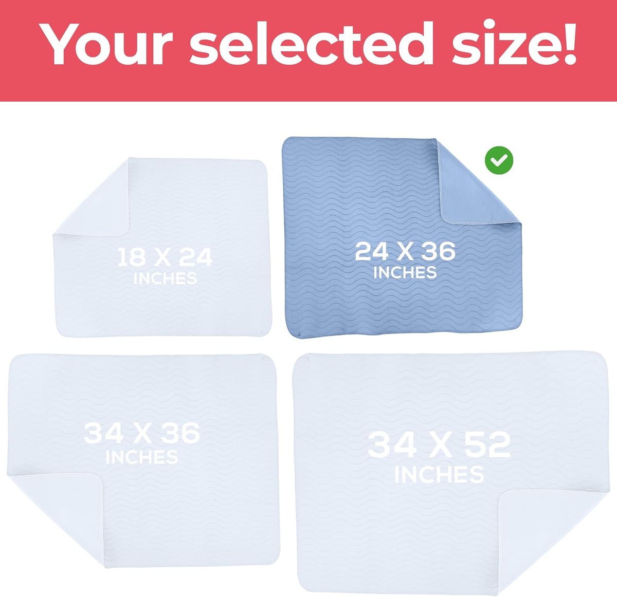 4 Pack Waterproof Reusable Heavy Absorbency Incontinence Bed Pads 34"x52" | Washable Underpads, Chuck Pads for Adults, Kids, Elderly and Pets, Bedwetting Pads for Sofa and Couch, Blue