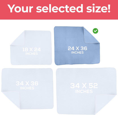 4 Pack Waterproof Reusable Heavy Absorbency Incontinence Bed Pads 34"x52" | Washable Underpads, Chuck Pads for Adults, Kids, Elderly and Pets, Bedwetting Pads for Sofa and Couch, Blue