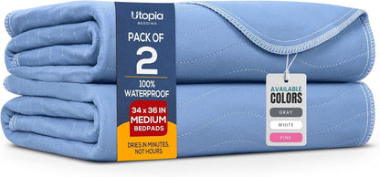 4 Pack Waterproof Reusable Heavy Absorbency Incontinence Bed Pads 34"x52" | Washable Underpads, Chuck Pads for Adults, Kids, Elderly and Pets, Bedwetting Pads for Sofa and Couch, Blue