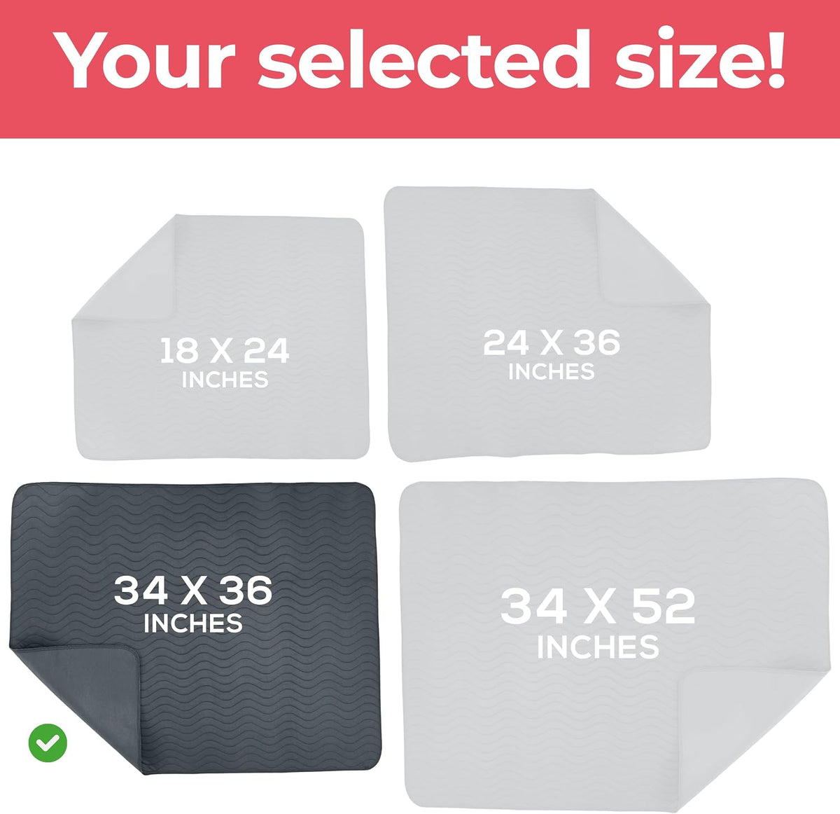 4 Pack Waterproof Reusable Heavy Absorbency Incontinence Bed Pads 34"x52" | Washable Underpads, Chuck Pads for Adults, Kids, Elderly and Pets, Bedwetting Pads for Sofa and Couch, Blue