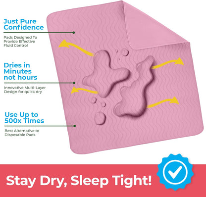 4 Pack Waterproof Reusable Heavy Absorbency Incontinence Bed Pads 34"x52" | Washable Underpads, Chuck Pads for Adults, Kids, Elderly and Pets, Bedwetting Pads for Sofa and Couch, Blue