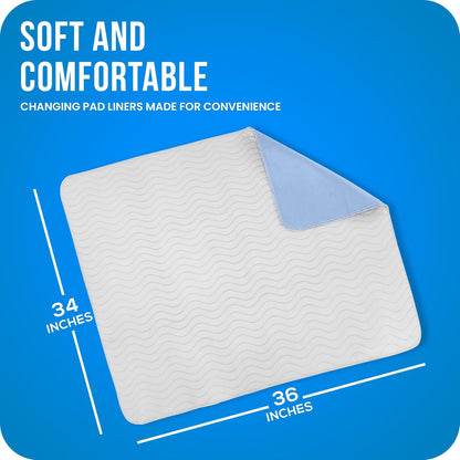 4 Pack Waterproof Reusable Heavy Absorbency Incontinence Bed Pads 34"x52" | Washable Underpads, Chuck Pads for Adults, Kids, Elderly and Pets, Bedwetting Pads for Sofa and Couch, Blue