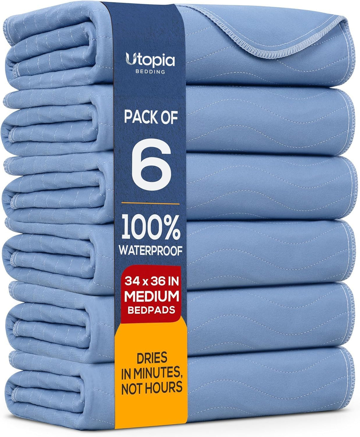4 Pack Waterproof Reusable Heavy Absorbency Incontinence Bed Pads 34"x52" | Washable Underpads, Chuck Pads for Adults, Kids, Elderly and Pets, Bedwetting Pads for Sofa and Couch, Blue