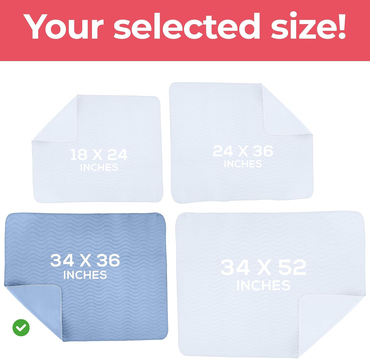 4 Pack Waterproof Reusable Heavy Absorbency Incontinence Bed Pads 34"x52" | Washable Underpads, Chuck Pads for Adults, Kids, Elderly and Pets, Bedwetting Pads for Sofa and Couch, Blue