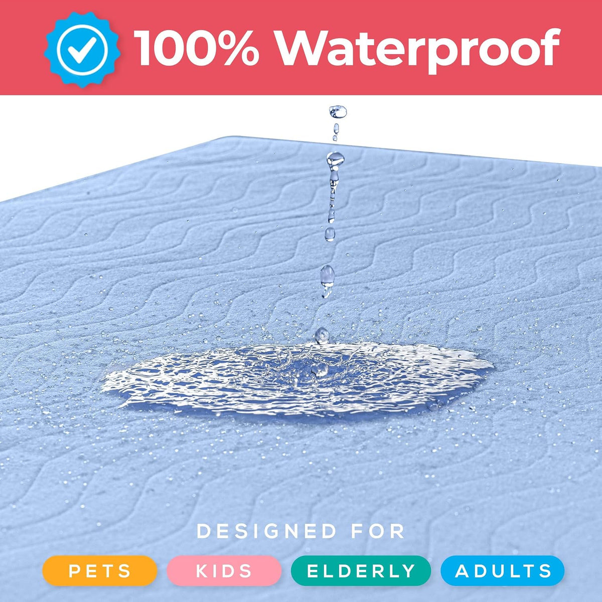 4 Pack Waterproof Reusable Heavy Absorbency Incontinence Bed Pads 34"x52" | Washable Underpads, Chuck Pads for Adults, Kids, Elderly and Pets, Bedwetting Pads for Sofa and Couch, Blue