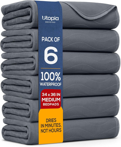 4 Pack Waterproof Reusable Heavy Absorbency Incontinence Bed Pads 34"x52" | Washable Underpads, Chuck Pads for Adults, Kids, Elderly and Pets, Bedwetting Pads for Sofa and Couch, Blue