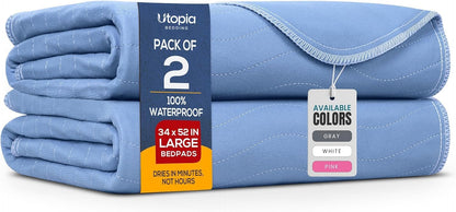 4 Pack Waterproof Reusable Heavy Absorbency Incontinence Bed Pads 34"x52" | Washable Underpads, Chuck Pads for Adults, Kids, Elderly and Pets, Bedwetting Pads for Sofa and Couch, Blue