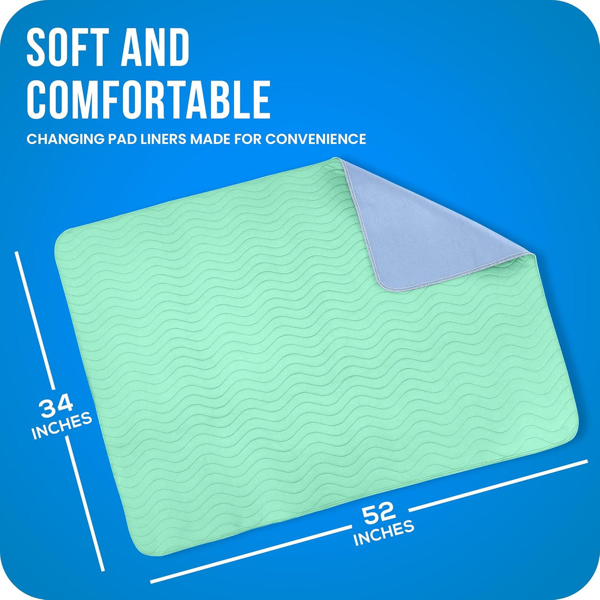 4 Pack Waterproof Reusable Heavy Absorbency Incontinence Bed Pads 34"x52" | Washable Underpads, Chuck Pads for Adults, Kids, Elderly and Pets, Bedwetting Pads for Sofa and Couch, Blue