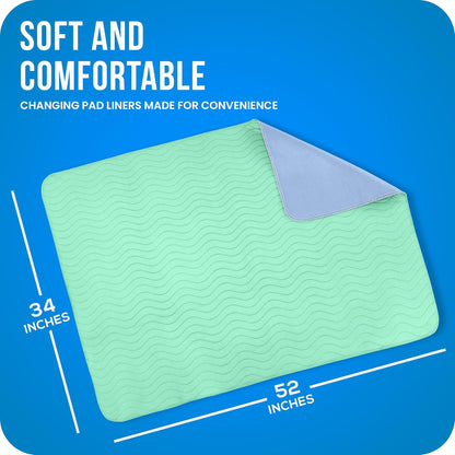 4 Pack Waterproof Reusable Heavy Absorbency Incontinence Bed Pads 34"x52" | Washable Underpads, Chuck Pads for Adults, Kids, Elderly and Pets, Bedwetting Pads for Sofa and Couch, Blue