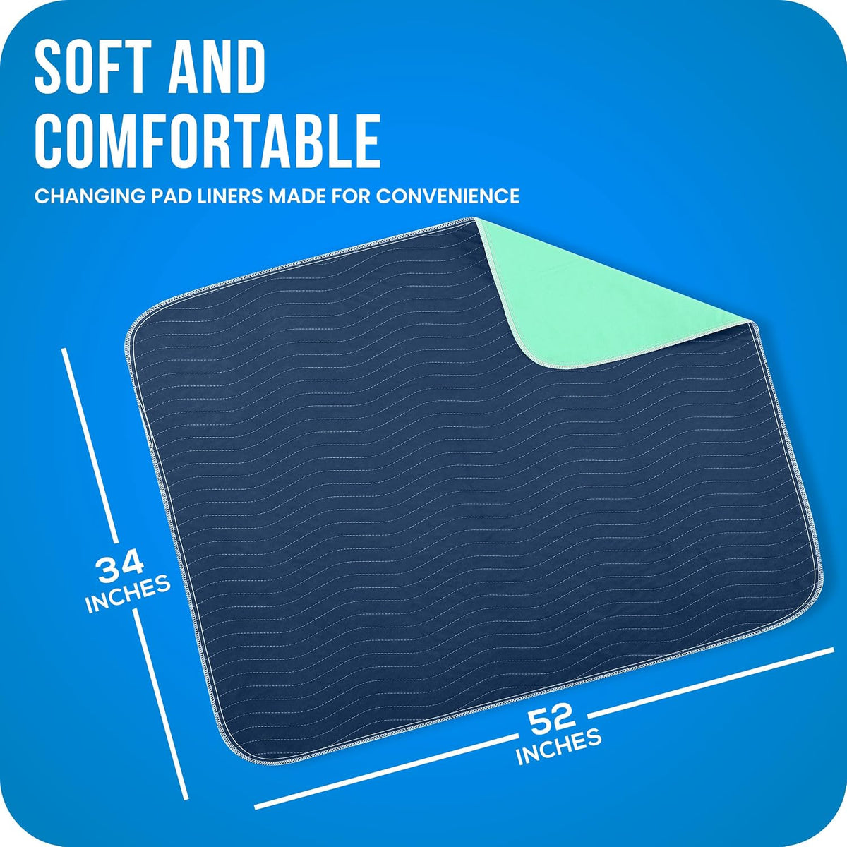 4 Pack Waterproof Reusable Heavy Absorbency Incontinence Bed Pads 34"x52" | Washable Underpads, Chuck Pads for Adults, Kids, Elderly and Pets, Bedwetting Pads for Sofa and Couch, Blue