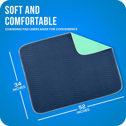 4 Pack Waterproof Reusable Heavy Absorbency Incontinence Bed Pads 34"x52" | Washable Underpads, Chuck Pads for Adults, Kids, Elderly and Pets, Bedwetting Pads for Sofa and Couch, Blue
