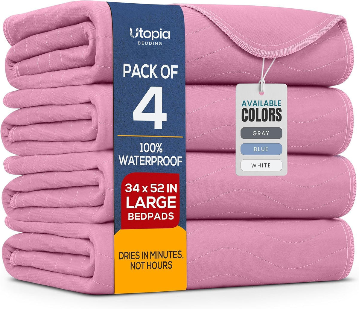 4 Pack Waterproof Reusable Heavy Absorbency Incontinence Bed Pads 34"x52" | Washable Underpads, Chuck Pads for Adults, Kids, Elderly and Pets, Bedwetting Pads for Sofa and Couch, Blue