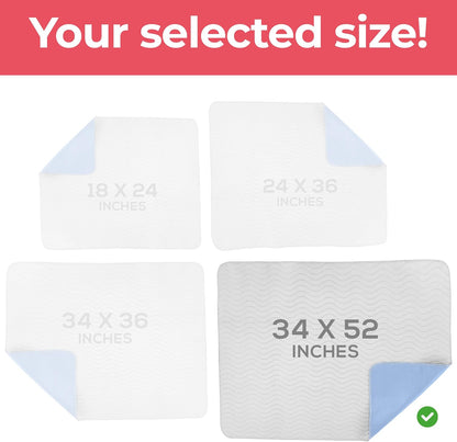 4 Pack Waterproof Reusable Heavy Absorbency Incontinence Bed Pads 34"x52" | Washable Underpads, Chuck Pads for Adults, Kids, Elderly and Pets, Bedwetting Pads for Sofa and Couch, Blue